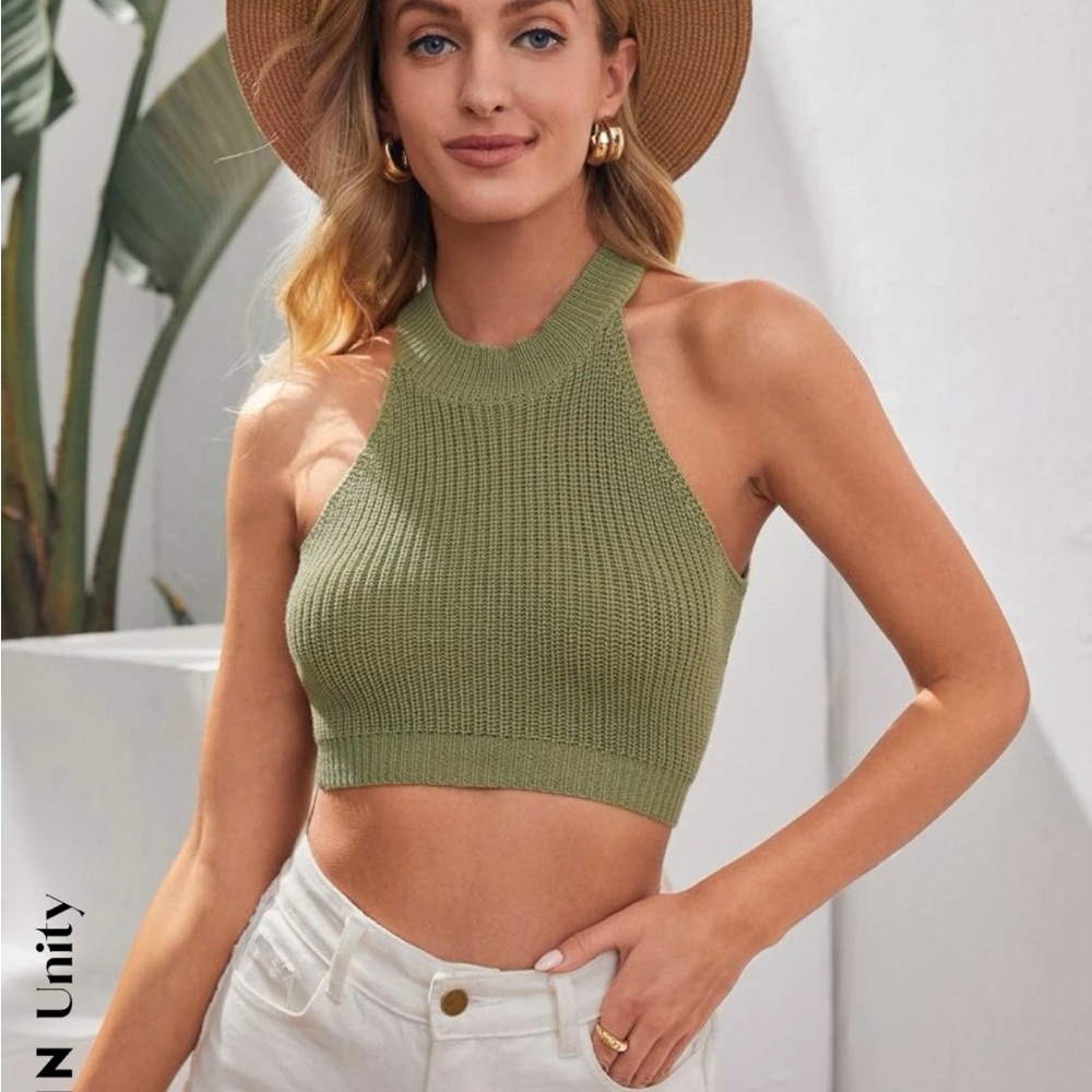 SHEIN Unity Tie Backless Ribbed Knit Top